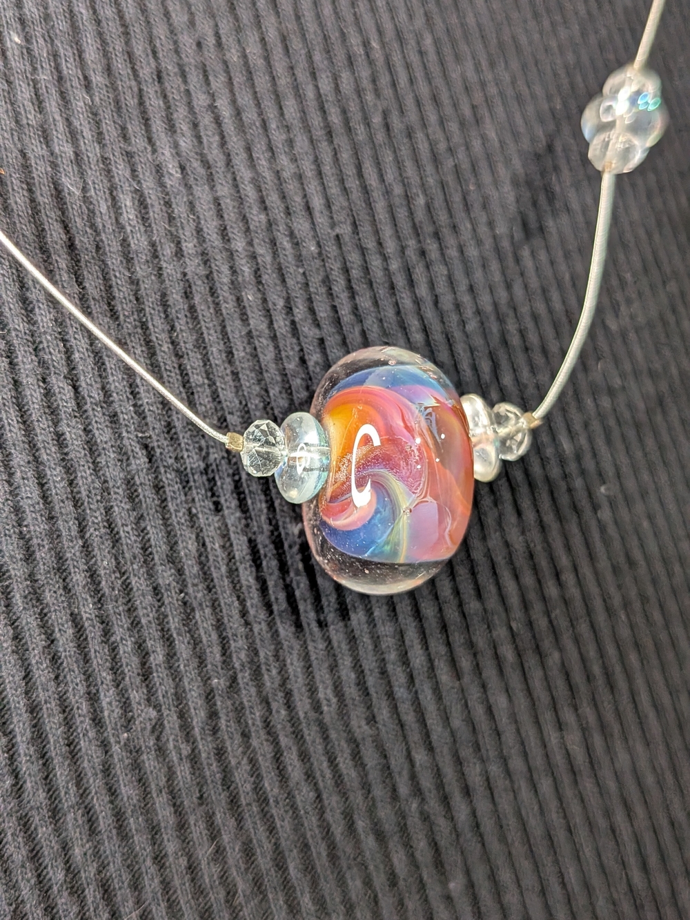 Artisan Murano Style Dichroic Lampwork Glass Floating Bead Toggle Necklace